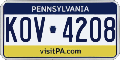 PA license plate KOV4208