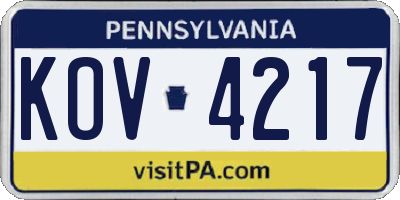 PA license plate KOV4217