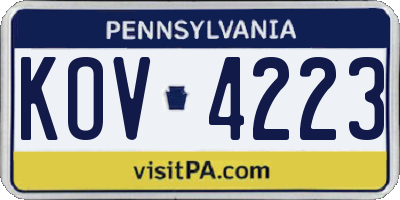 PA license plate KOV4223
