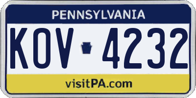 PA license plate KOV4232