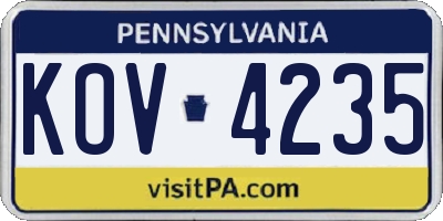 PA license plate KOV4235