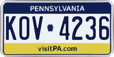 PA license plate KOV4236