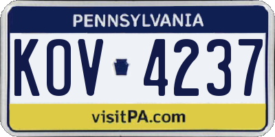 PA license plate KOV4237