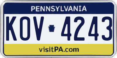 PA license plate KOV4243
