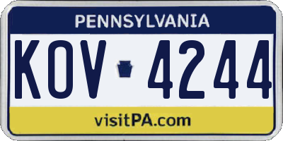 PA license plate KOV4244