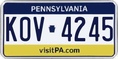 PA license plate KOV4245