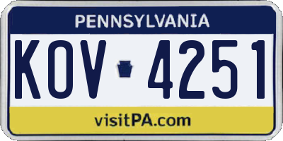 PA license plate KOV4251