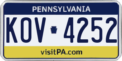 PA license plate KOV4252