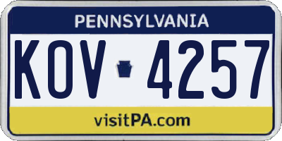 PA license plate KOV4257