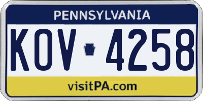 PA license plate KOV4258