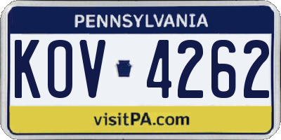 PA license plate KOV4262