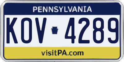 PA license plate KOV4289