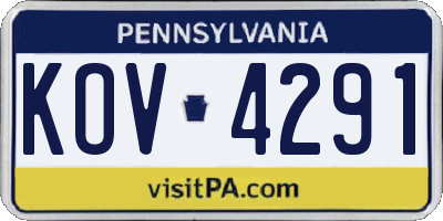 PA license plate KOV4291
