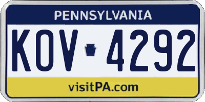 PA license plate KOV4292