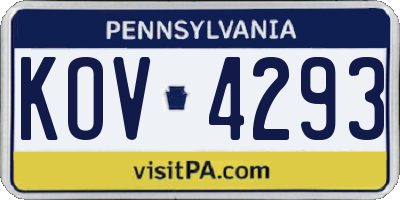 PA license plate KOV4293