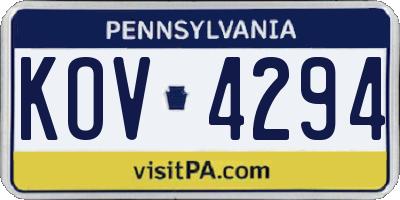 PA license plate KOV4294