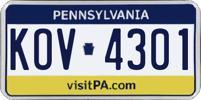 PA license plate KOV4301