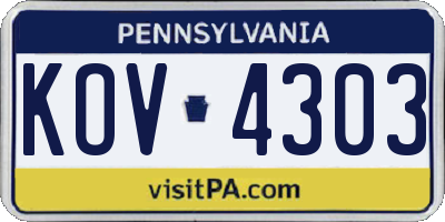 PA license plate KOV4303