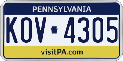 PA license plate KOV4305