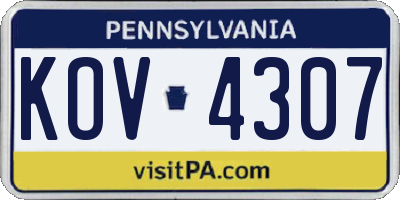 PA license plate KOV4307
