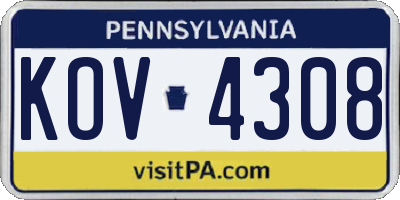 PA license plate KOV4308