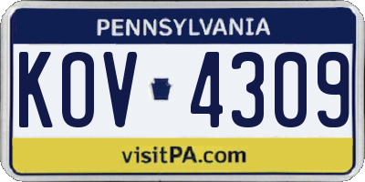 PA license plate KOV4309