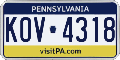 PA license plate KOV4318