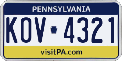 PA license plate KOV4321