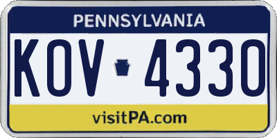 PA license plate KOV4330