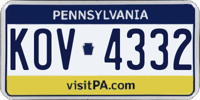 PA license plate KOV4332