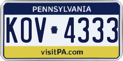 PA license plate KOV4333