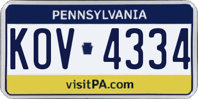 PA license plate KOV4334