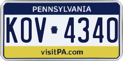PA license plate KOV4340