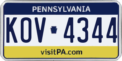 PA license plate KOV4344