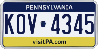 PA license plate KOV4345