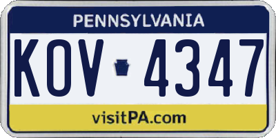 PA license plate KOV4347