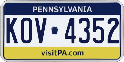 PA license plate KOV4352