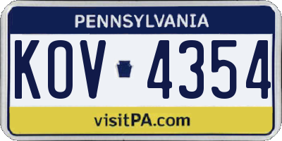 PA license plate KOV4354
