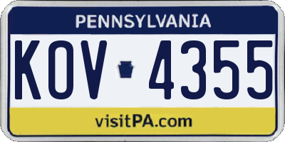 PA license plate KOV4355