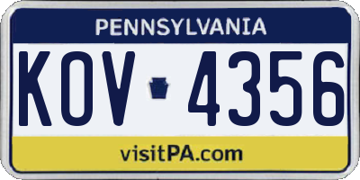PA license plate KOV4356
