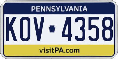 PA license plate KOV4358