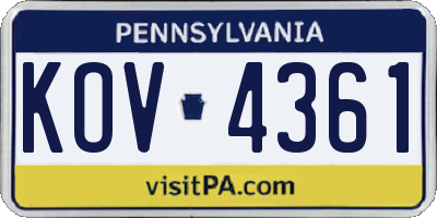 PA license plate KOV4361