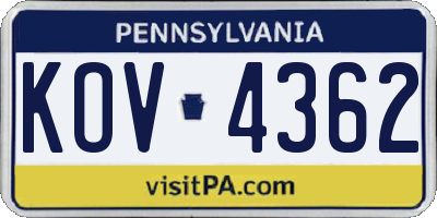 PA license plate KOV4362
