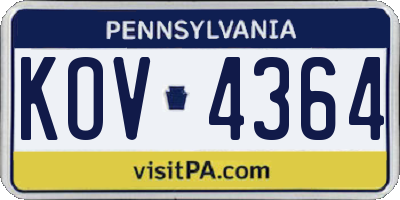 PA license plate KOV4364