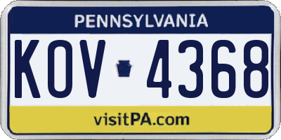 PA license plate KOV4368