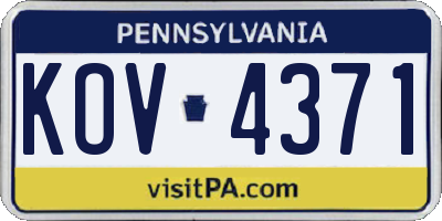 PA license plate KOV4371