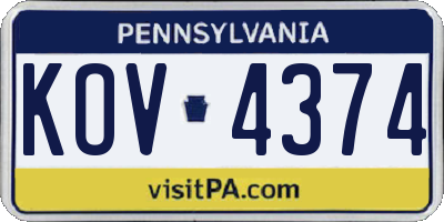 PA license plate KOV4374
