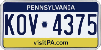 PA license plate KOV4375