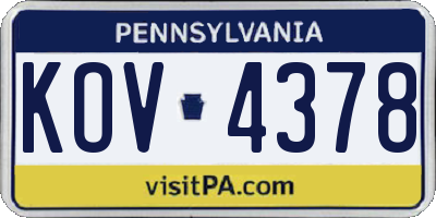 PA license plate KOV4378