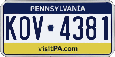 PA license plate KOV4381